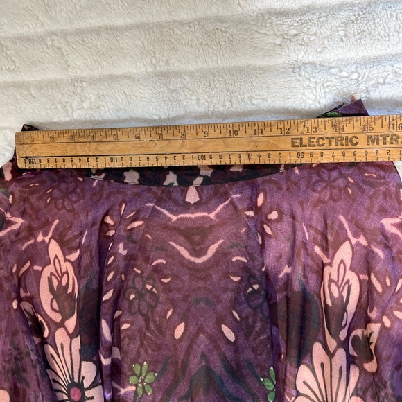 J Peterman 12 Purple Floral A Line Full Modest Maxi Skirt with fringes - Picture 10 of 15